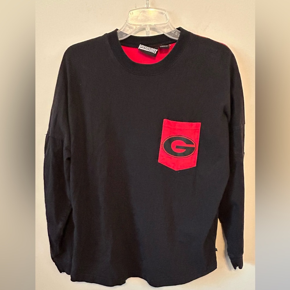 University of Georgia Pennant Men's Small Color Block LS Shirt UGA Across Back‎